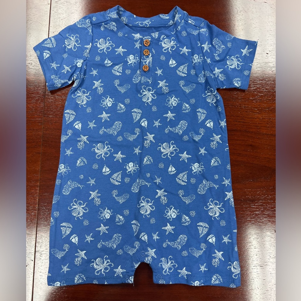 Leo & Luna Blue Nautical Baby Romper Sz 12-18 months